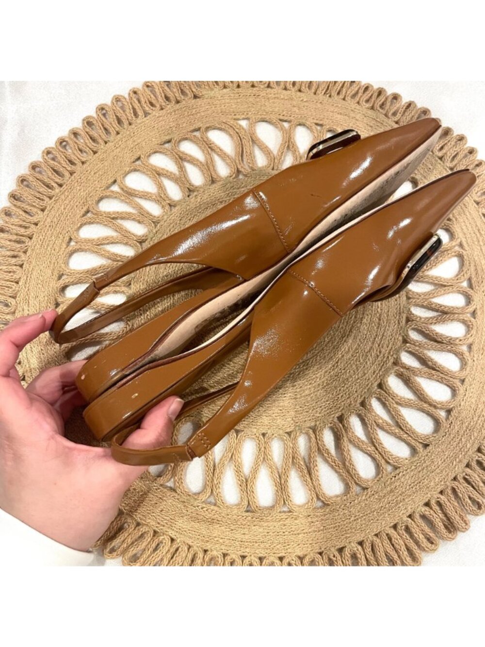 Antonio Melani Cognac Leather Slingback Flats Tortoiseshell Size 9 Classic - Picture 8 of 11